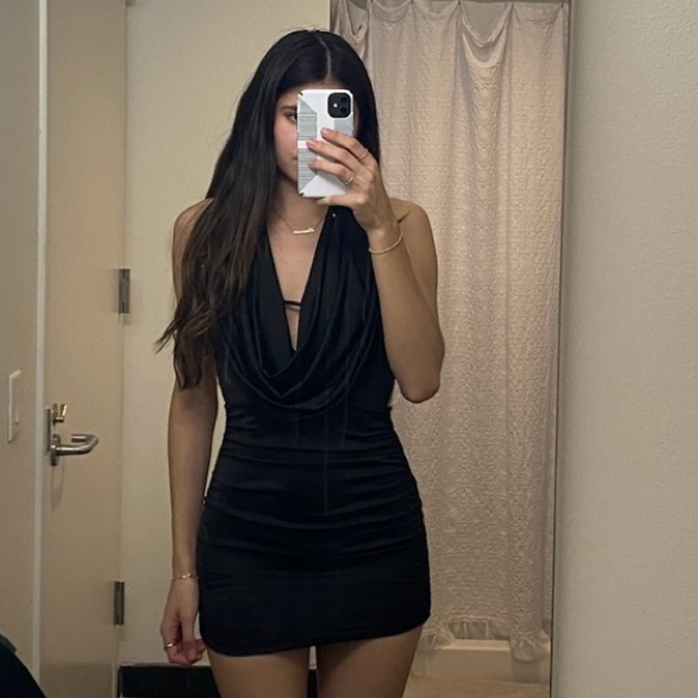 Black Cowl Neck Mini Dress